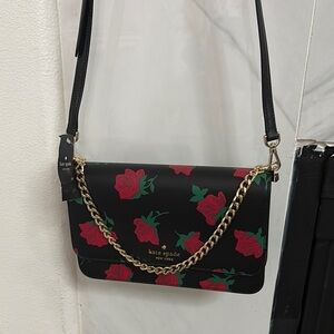 Kate Spade Black and Red Rose Crossbody Bag